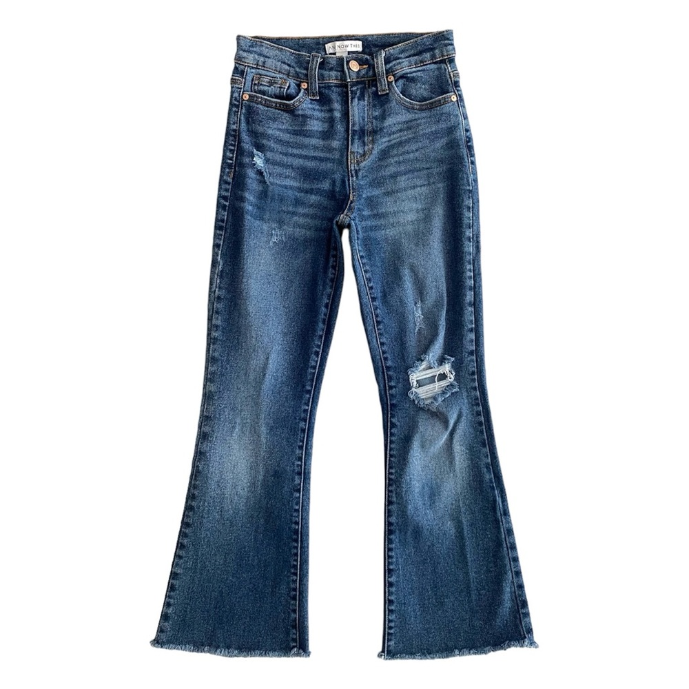 And Now This Distress & Rip Dark Wash Denim Flare Cropped Jeans Women's Size 24